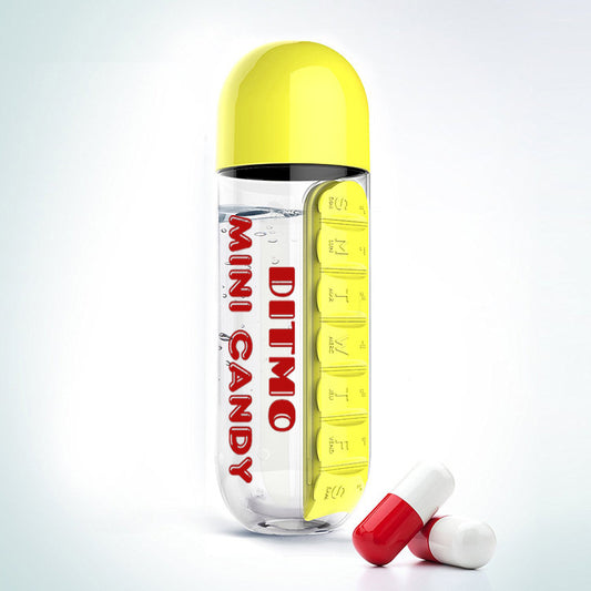 Mini Candy Kapsül Tasarımlı Haftalık İlaç Kutusu + Su Şişesi