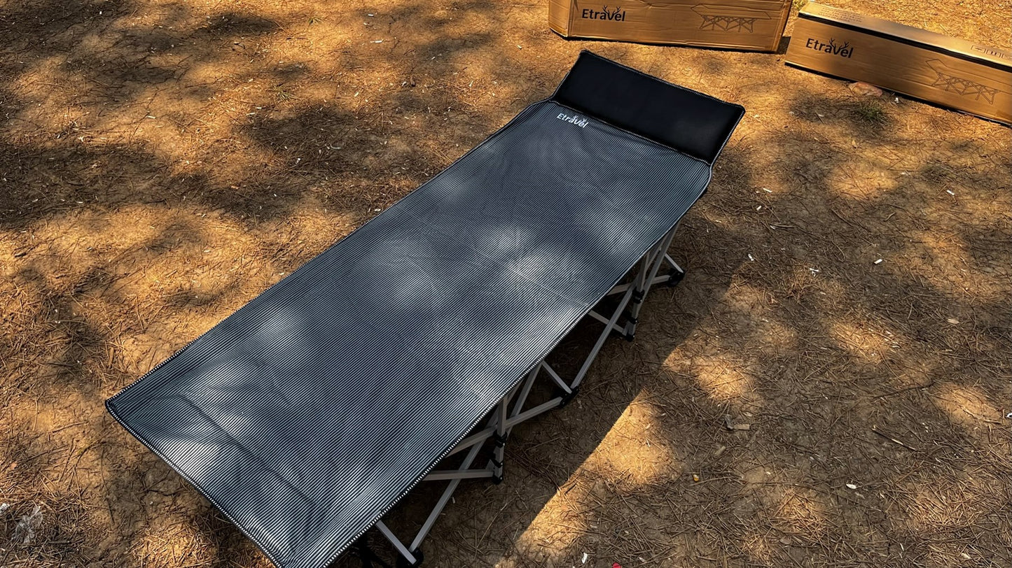 Etravel CR-1176 Premium Katlanabilir Şezlong Kamp Yatağı Plaj Yatağı Kampet Siyah