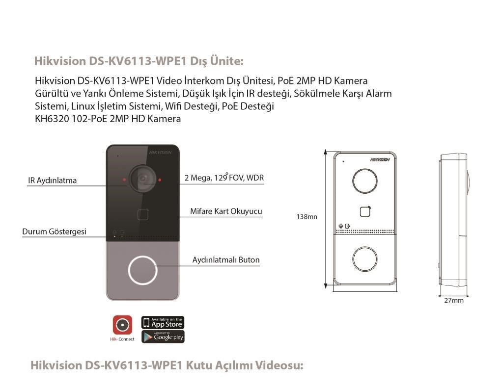 Hikvision DS-KV6113-WPE1 Villa Tipi İP interkom Dış ünite