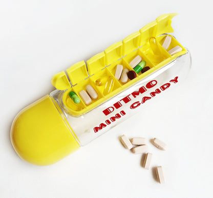 Mini Candy Kapsül Tasarımlı Haftalık İlaç Kutusu + Su Şişesi