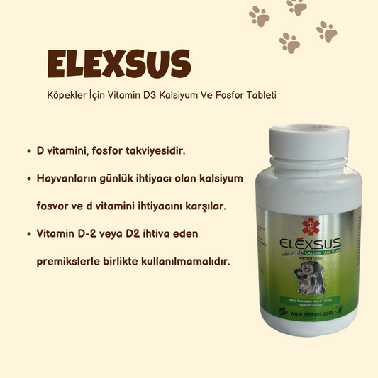 Elexsus Köpekler Için Vitamin D3 Kalsiyum Ve Fosfor Tableti 50gr