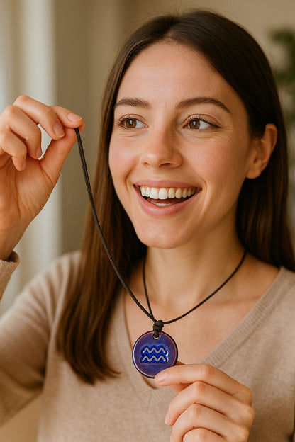 El Yapımı Seramik Burç Kolye - Ayarlanabilir 30 cm - Kişiye Özel Astroloji Takıları - Neotech Market