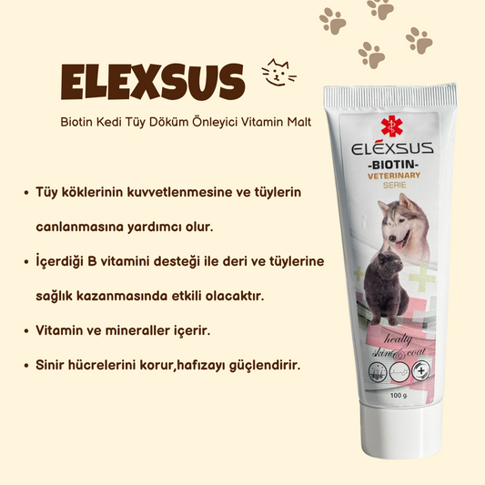 Elexsus Biotin Kedi Tüy Döküm Önleyici Vitamin Malt 100gr