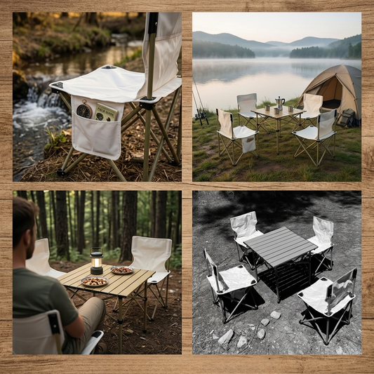 Etravel Premium 4-piece folding table and chair set: 4 chairs + 1 table. Foldable.