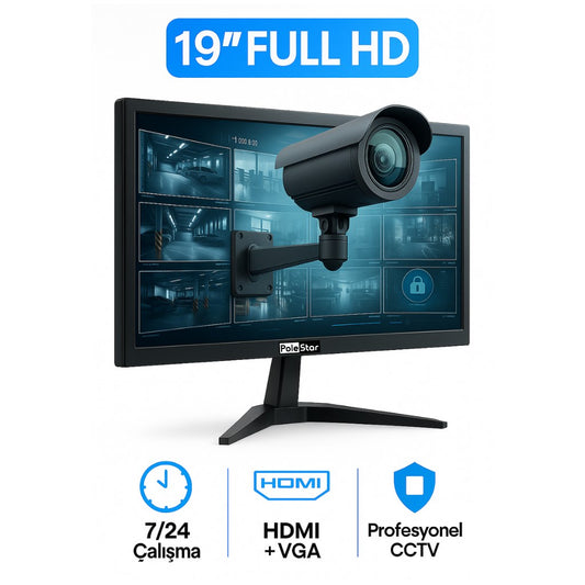 19’’ CCTV LCD Full HD 24/7 Kesintisiz Çalışma Monitörü SC-3019