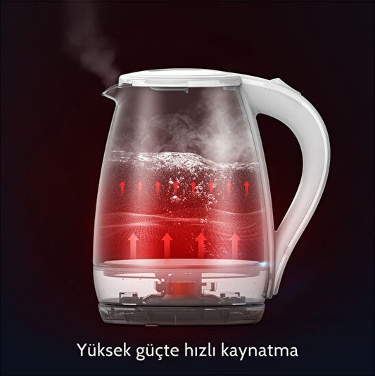 Mavi Işıklı Cam Kettle & Su Isıtıcı 1,7 lt