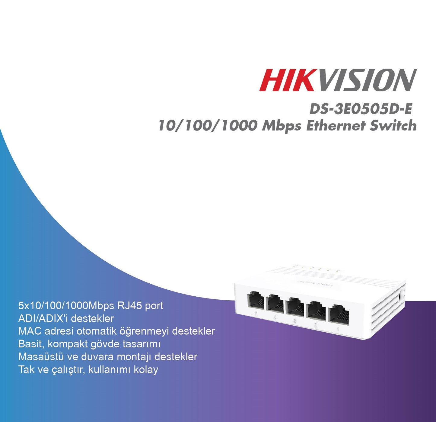 Hikvision DS-3E0505D-E 5 port 10/100/1000 gigabit switch