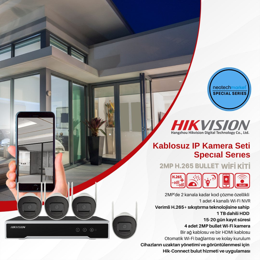 Hikvision  Kablosuz IP Kamera Seti 4 lü Set Neotechmarket Specıal Serıes